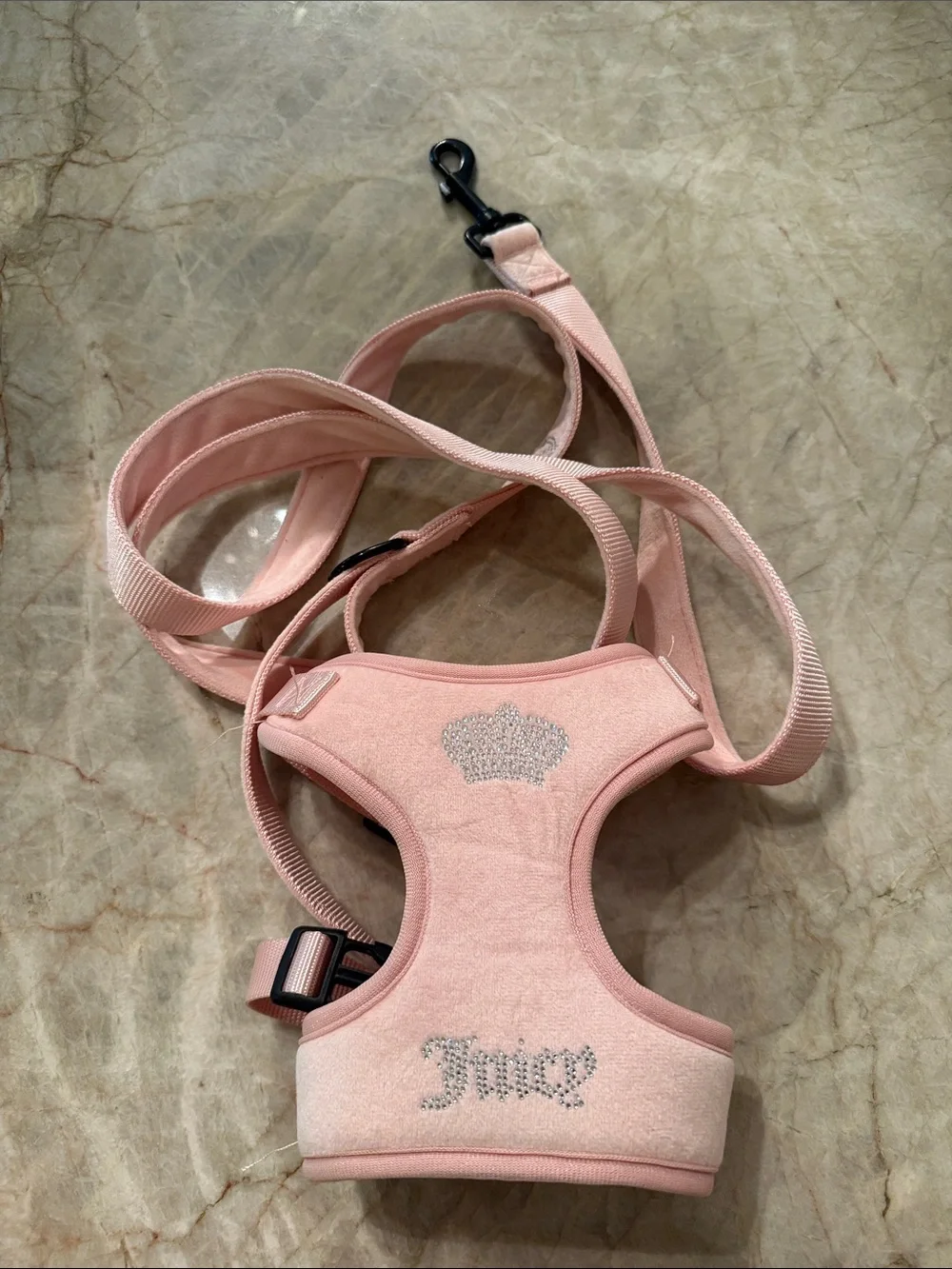 Juicy Couture Pink Crystal Crown & Juicy Logo Dog Harness with Leash